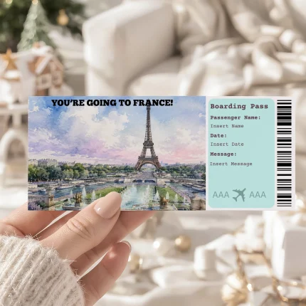 Editable France Boarding Pass Template: Trip Surprise Gift Ticket (Instand Download)