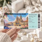 Editable Galicia Spain Boarding Pass Template: Trip Surprise Gift Ticket (Instand Download)