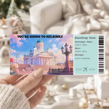 Editable Helsinki Boarding Pass Template: Trip Surprise Gift Ticket (Instand Download)