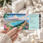 Editable Honolulu Boarding Pass Template: Trip Surprise Gift Ticket (Instand Download)