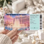 Editable Las Vegas Boarding Pass Template, Las Vegas Surprise Gift Ticket, Printable Plane Ticket, Printable getaway voucher, Surprise Travel Reveal, Flight Ticket, Canva Template, bellagio fountains las vegas