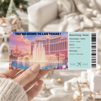 Editable Las Vegas Boarding Pass Template, Las Vegas Surprise Gift Ticket, Printable Plane Ticket, Printable getaway voucher, Surprise Travel Reveal, Flight Ticket, Canva Template, bellagio fountains las vegas