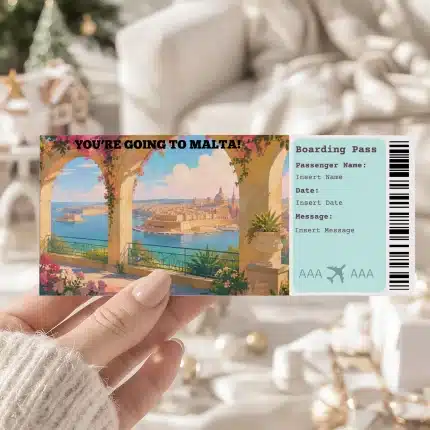 Editable Malta Boarding Pass Template: Trip Surprise Gift Ticket (Instand Download)