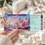 Editable Memphis Boarding Pass Template: Trip Surprise Gift Ticket (Instand Download)