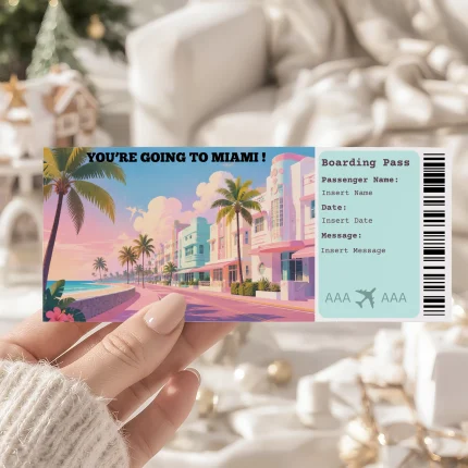 Editable Miami Boarding Pass Template: Trip Surprise Gift Ticket (Instand Download)