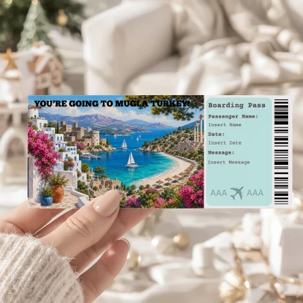 Editable Mugla Turkey Boarding Pass Template: Trip Surprise Gift Ticket (Instand Download)