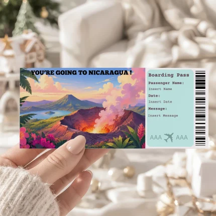 Editable Nicaragua Boarding Pass Template: Trip Surprise Gift Ticket (Instand Download)