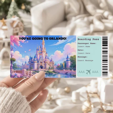Editable Orlando Boarding Pass Template: Trip Surprise Gift Ticket (Instand Download)