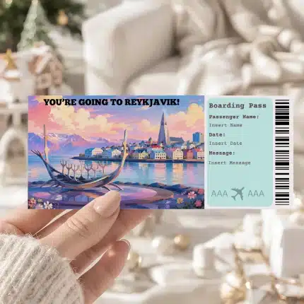 Editable Reykjavik Boarding Pass Template: Trip Surprise Gift Ticket (Instand Download)