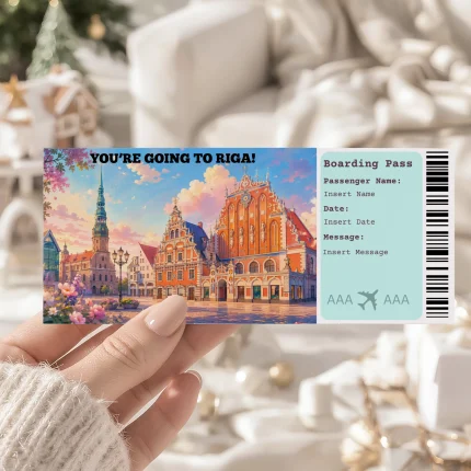 Editable Riga Boarding Pass Template: Trip Surprise Gift Ticket (Instand Download)