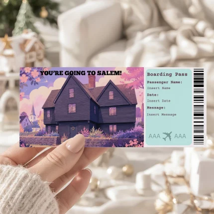 Editable Salem Boarding Pass Template: Trip Surprise Gift Ticket (Instand Download)