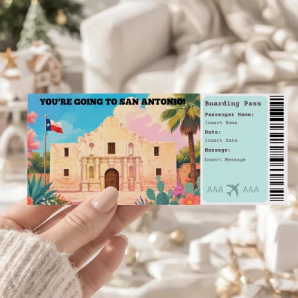 Editable San Antonio Boarding Pass Template: Trip Surprise Gift Ticket (Instand Download)