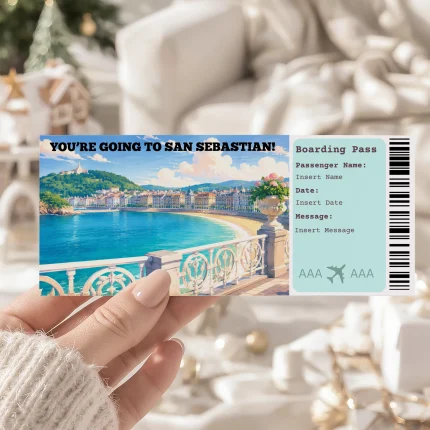 Editable San Sebastian Boarding Pass Template: Trip Surprise Gift Ticket (Instand Download)