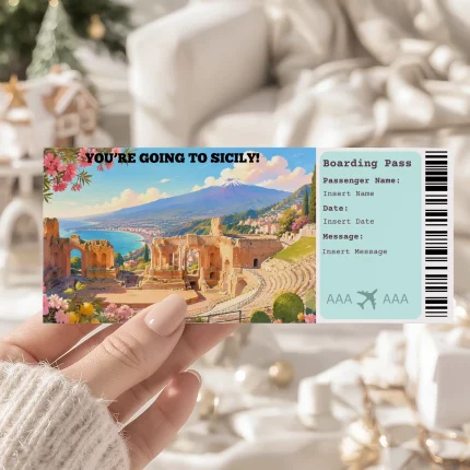 Editable Sicily Boarding Pass Template: Trip Surprise Gift Ticket (Instand Download)
