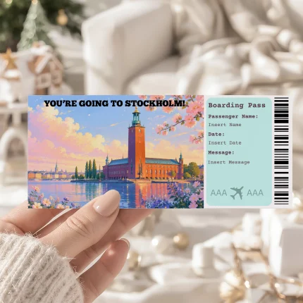 Editable Stockholm Boarding Pass Template: Trip Surprise Gift Ticket (Instand Download)