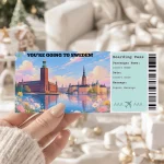 Editable Sweden Boarding Pass Template: Trip Surprise Gift Ticket (Instand Download)