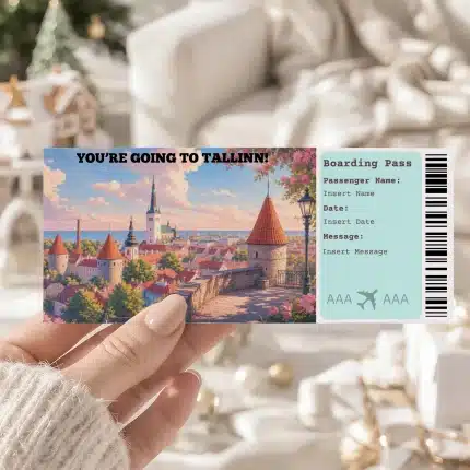 Editable Tallinn Boarding Pass Template: Trip Surprise Gift Ticket (Instand Download)