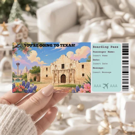 Editable Texas Boarding Pass Template: Trip Surprise Gift Ticket (Instand Download)