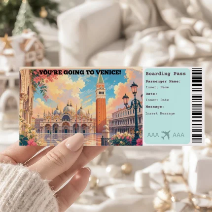 Editable Venice Boarding Pass Template: Trip Surprise Gift Ticket (Instand Download)