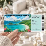 Editable Virgin Islands Boarding Pass Template, Virgin Islands Surprise Gift Ticket, Printable Plane Ticket, Printable getaway voucher, Surprise Travel Reveal, Flight Ticket, Canva Template, Trunk Bay