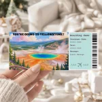 Surprise! You can use it as a surprise Yellowstone trip reveal, a fake plane ticket, a boarding pass ticket, a vacation reveal, a Yellowstone trip announcement, a scrapbook addition, a last minute gift, and more.